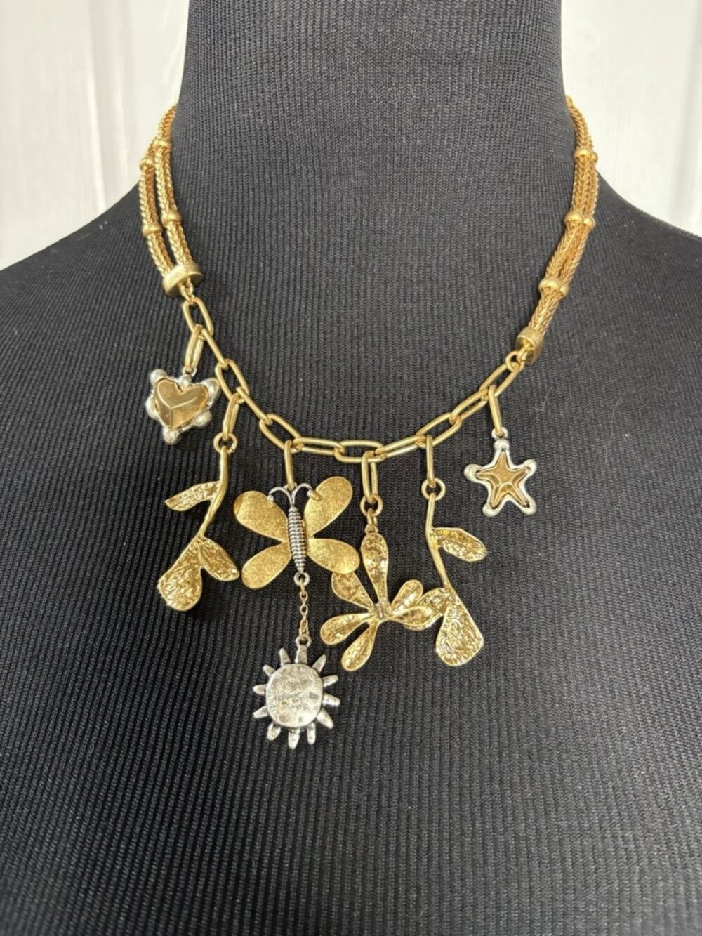 Zara Gold Tone Charm Necklace Abstract Butterfly Star Dangle Pendant Boho